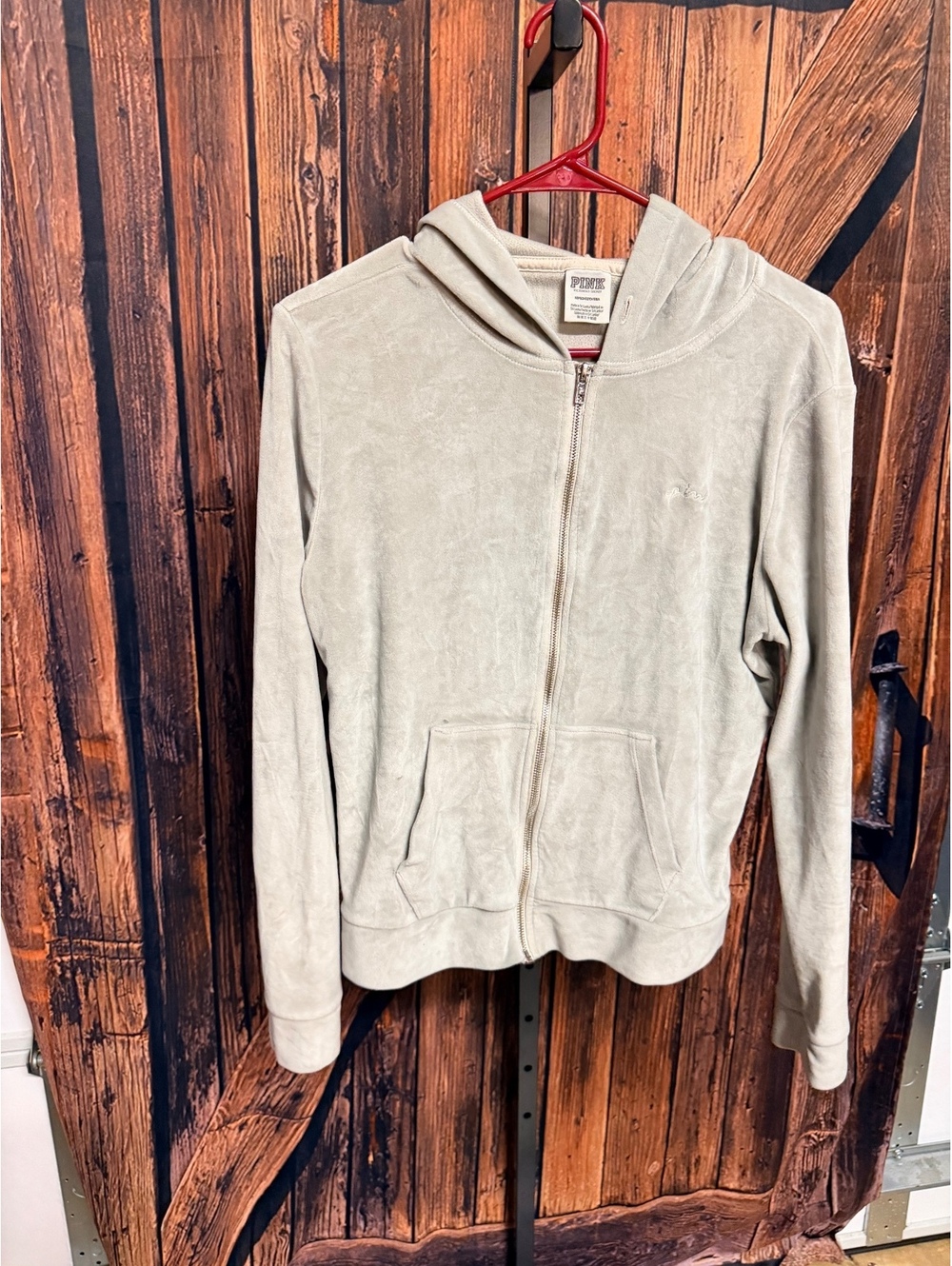 PINK size small Victoria's Secret Light Gray Velour Zip-Up Hoodie